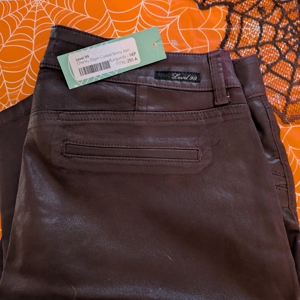 Level 99 Coated Skinny Jeans in Brown